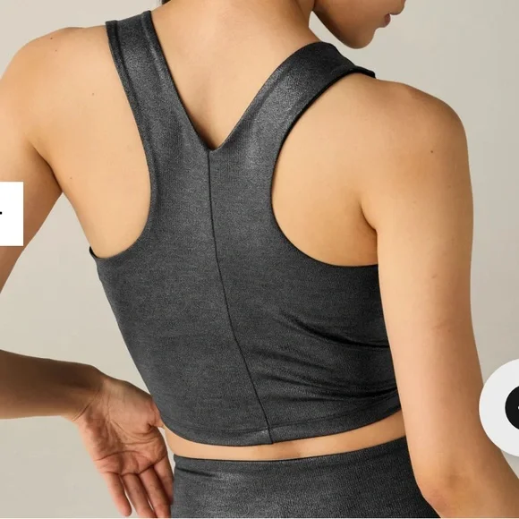NWT Beyond Yoga Heather Rib Black Shine Glow On Cropped Tank - Picture 9 of 10